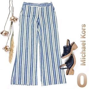 Michael Kors Blue White Stripe Wide Leg Pants 0